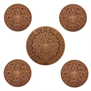 Aztec Calendar Leather Coaster Gift Set with Matching Trivet